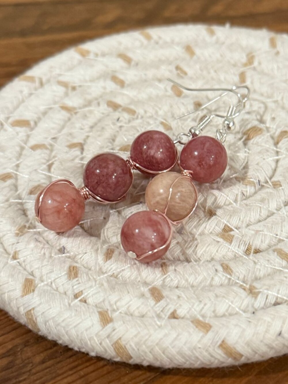Handmade Red and Pink Beaded Earrings